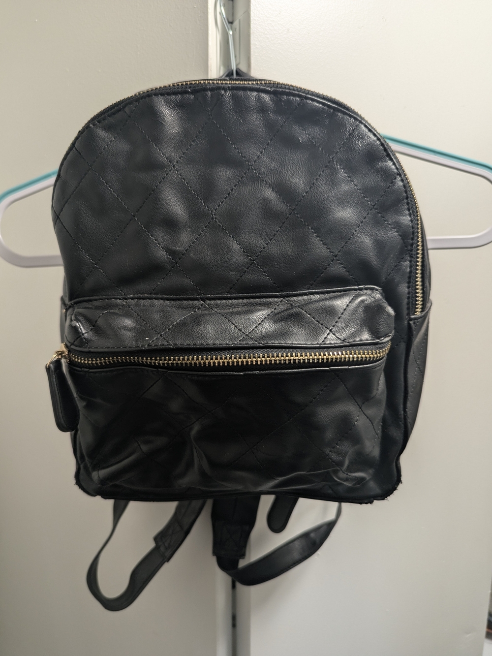 Forever 21 Quilted Black Mini Backpack with Gold Zipper